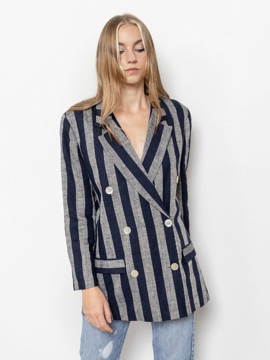 Doncaster Jackets & Blazers - STRIPE LINEN BLAZER Double Breasted Vintage Small